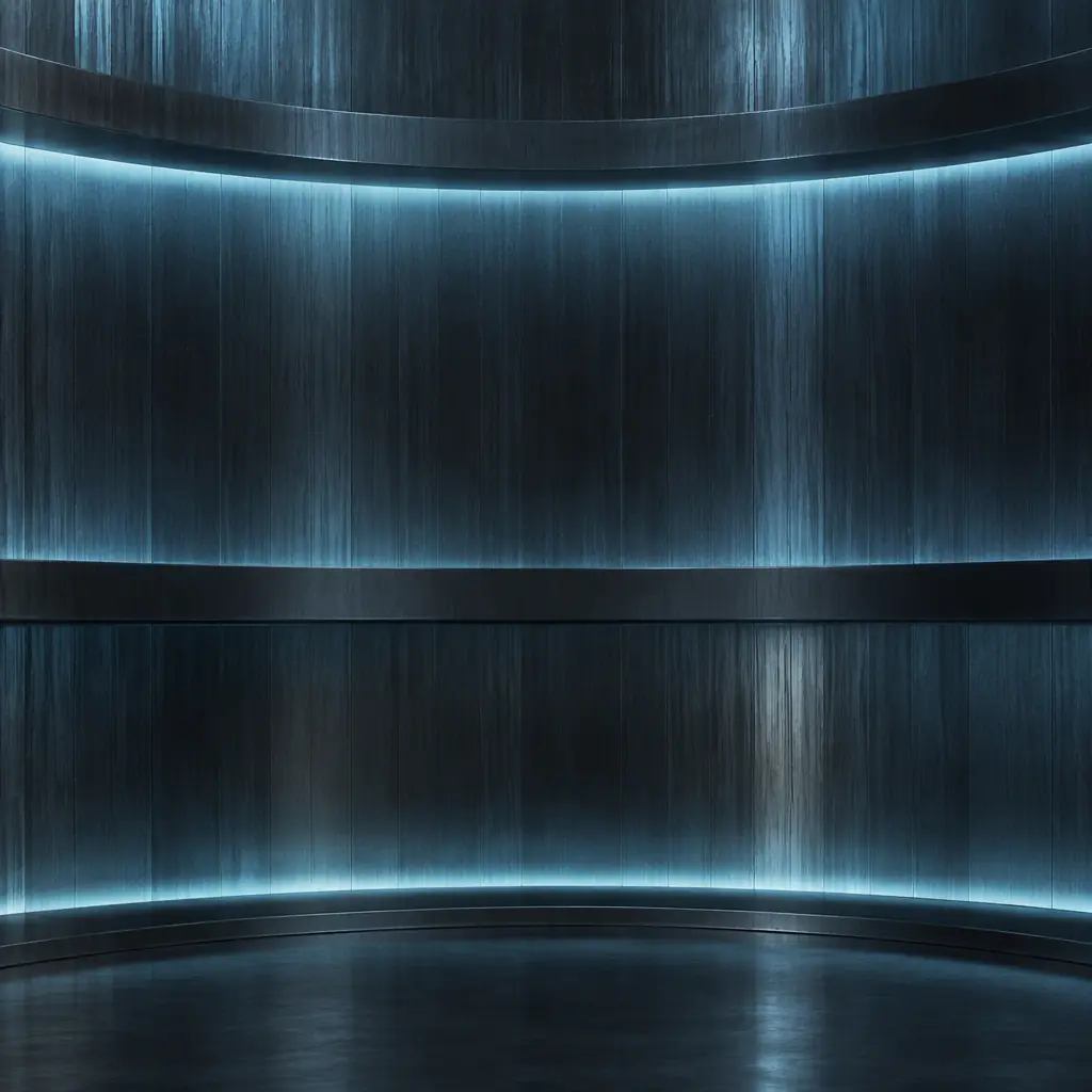 Photorealistic abstract concept image of cool cyan light bands on a dark industrial surface, no people faces, no text