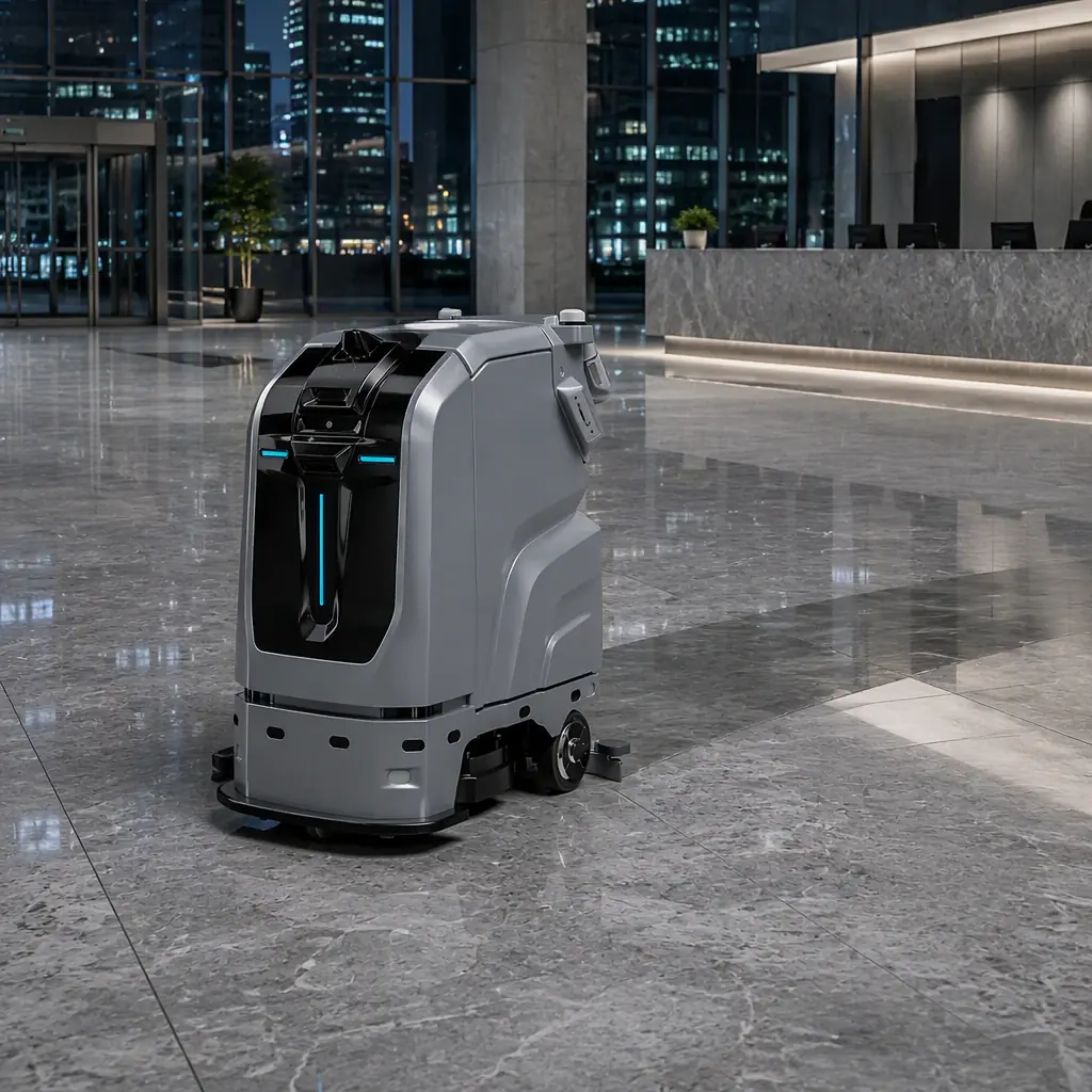 Cleaning robot connected to a building management system at a commercial facility