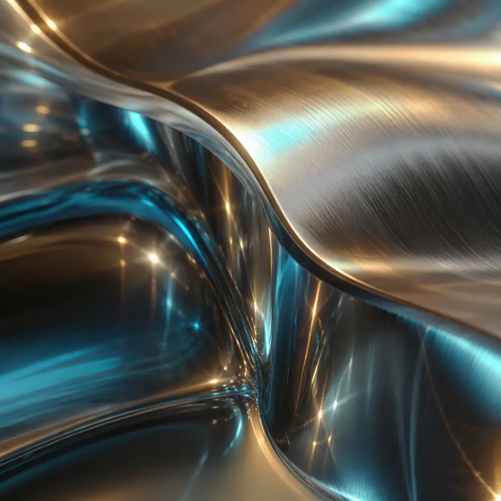 Abstract polished brushed-metal and glass surface with soft light refractions, no robot, no logo