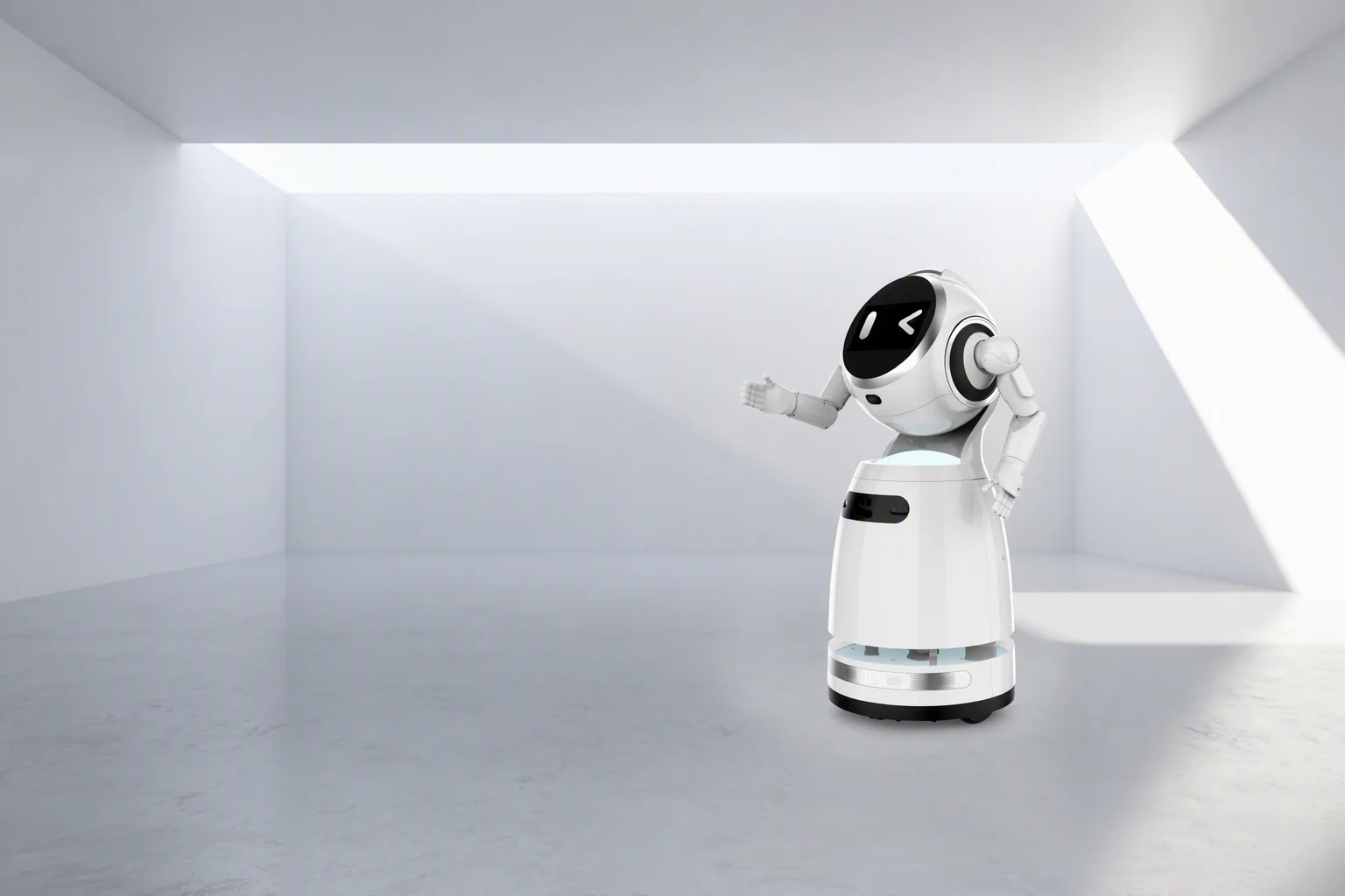 AOMAN platform robot in a bright lobby